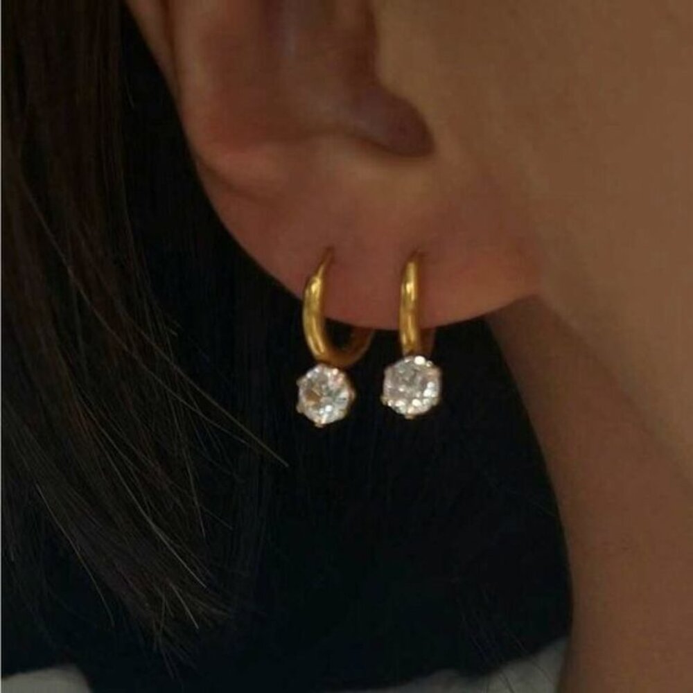 Stackable Diamond Hoop Earrings N663 - image 2